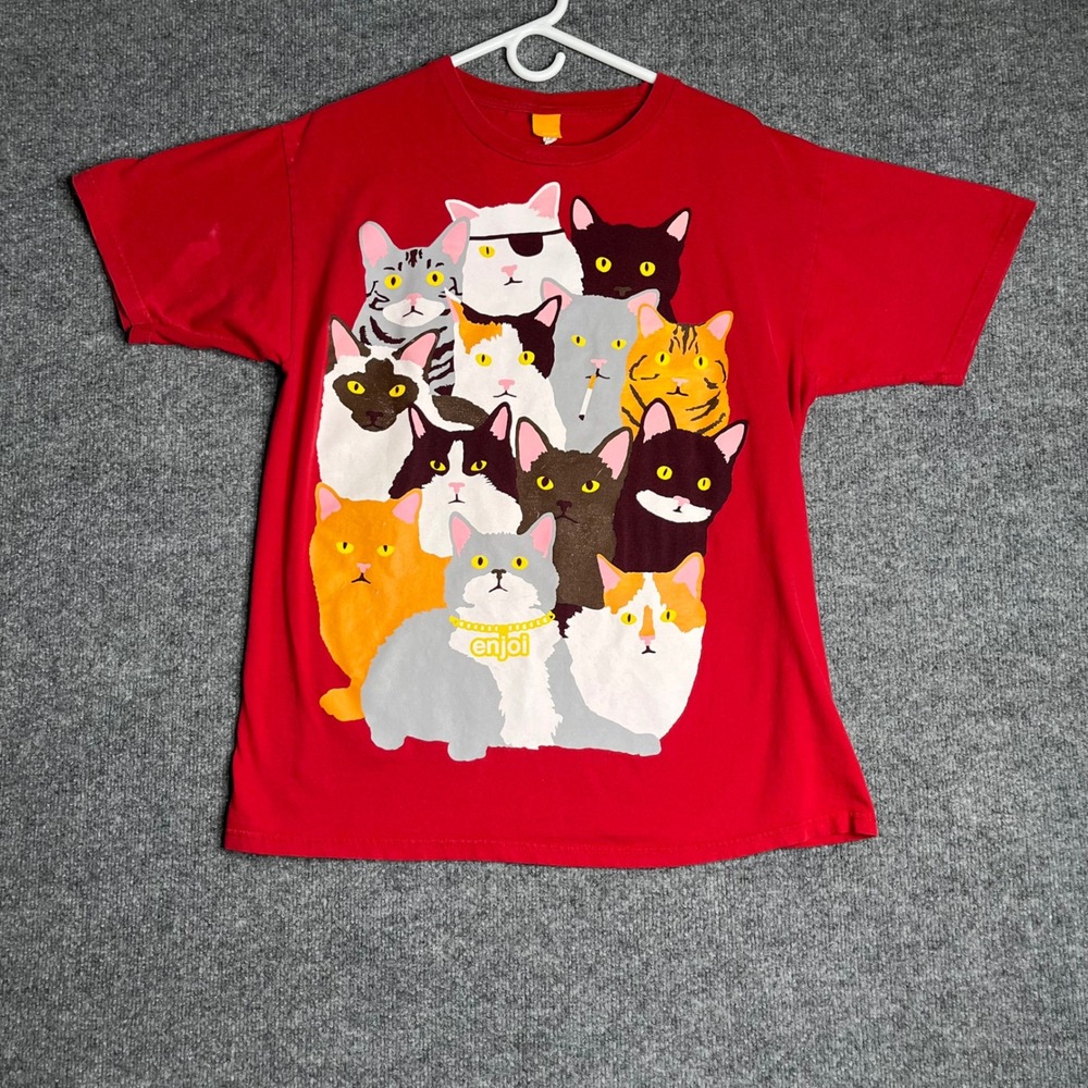 Vintage Y2K Enjoi Skateboards Cat Graphic T-Shirt Red Large Short Sleeve Crew